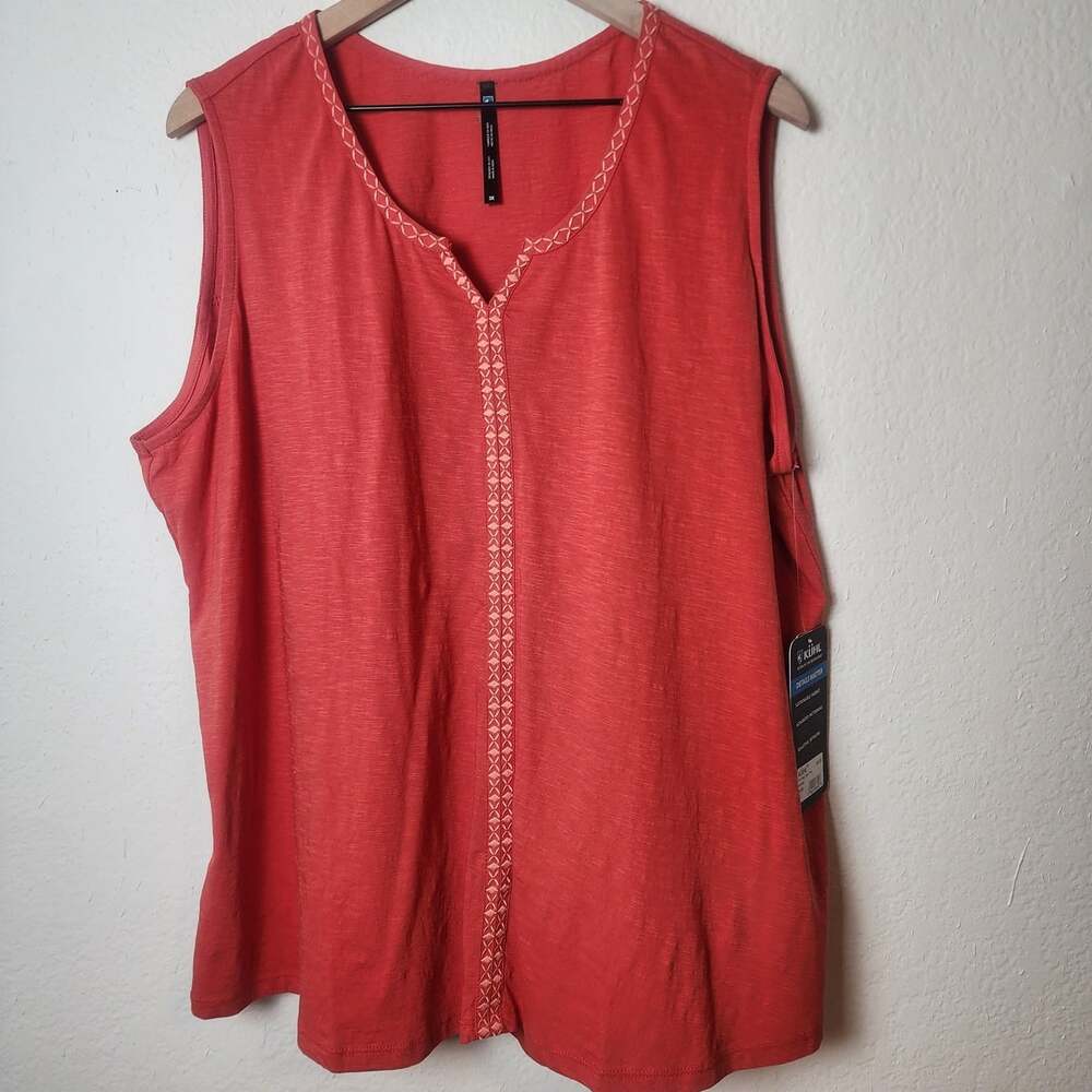 Kuhl Tank Top Womens 3X Orange Shay Plus Organic Cotton Embroidered Sleeveless